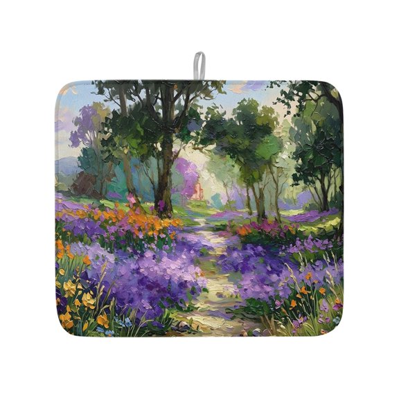 Rustic Forest Pastoral Garden Path Dish Drying Mats for Kitchen Counter,Absorbent Microfiber Dish Drainer Rack Mat Natural Country Field Scene Drying Pad for Sinks,Utensils,Countertops,16x18in