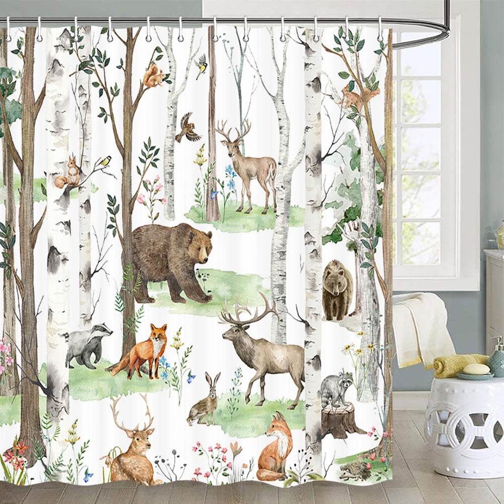 Rustic Forest Shower Curtain, Nature Forest Shower Curtain Rustic Lodge