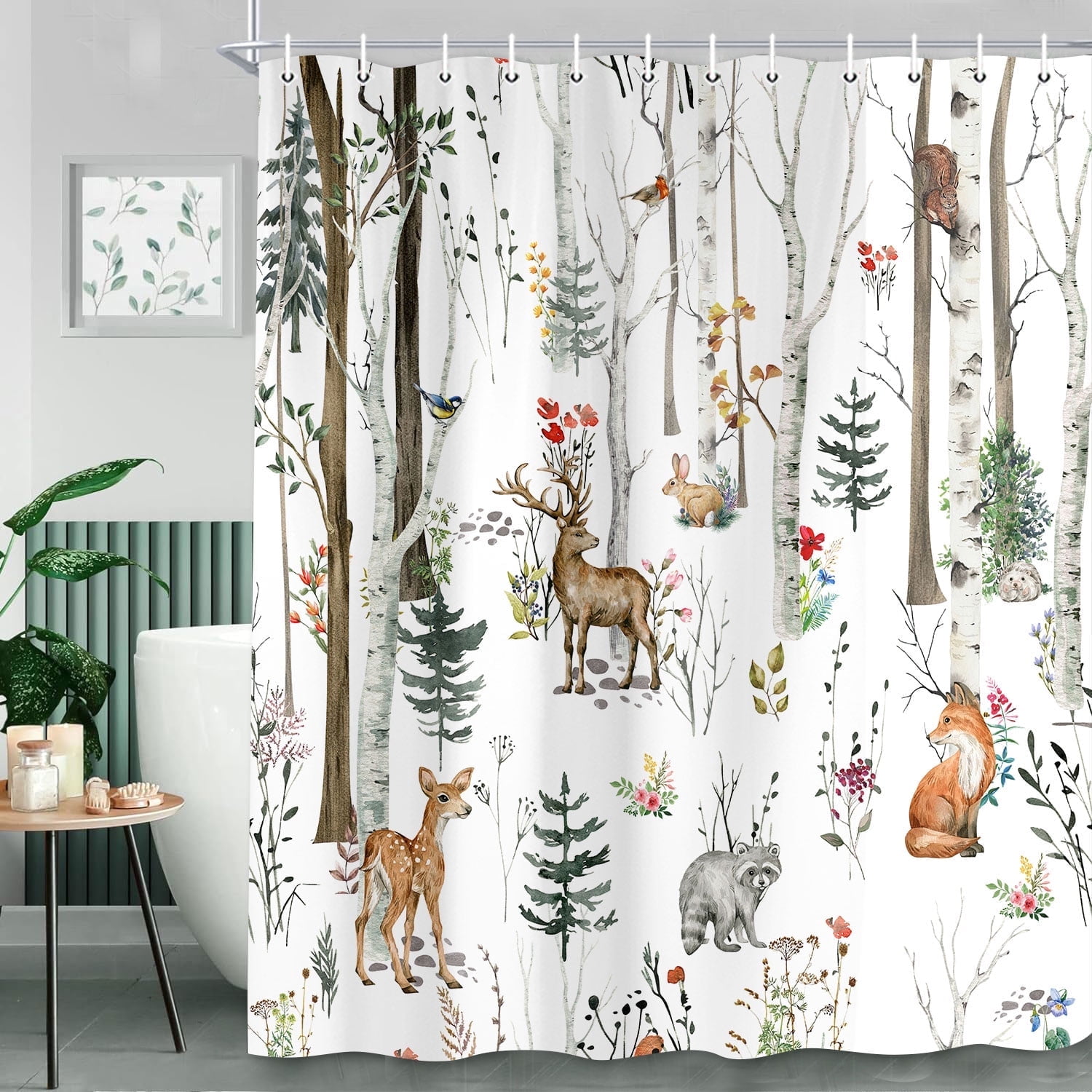 Rustic Forest Shower Curtain,Wild Animal Shower Curtain for Bathroom