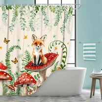 Rustic Forest Shower Curtain, Wildlife Fox Art Shower Curtain Woodland Forest Animal Shower Curtain Toilet Decor Bathroom Decor with 12 Hooks 72X72