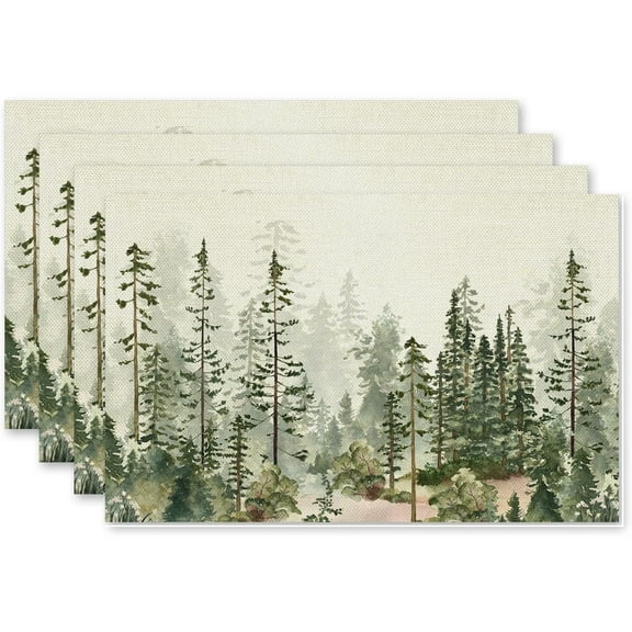 Rustic Forest Trees Placemats Set of 4, Misty Woodland Nature Table Mats Place Mats for for Kitchen Dining Table Decoration 18x12 Inch