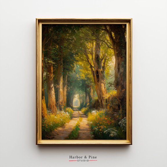Rustic Forest Tunnel Path Ancient Tree Lined Road, Unframed Paper Poster 8x10in