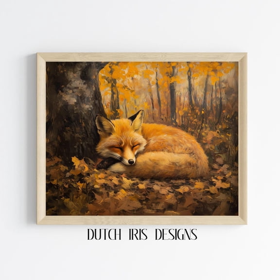 Rustic Fox In Autumn Forest, Woodland Wildlife Art, Golden Leaves, Cozy Fall Decor, Cottagecore Wall Art Print 35 Home Decor #1782, Unframed Poster Size 12x18