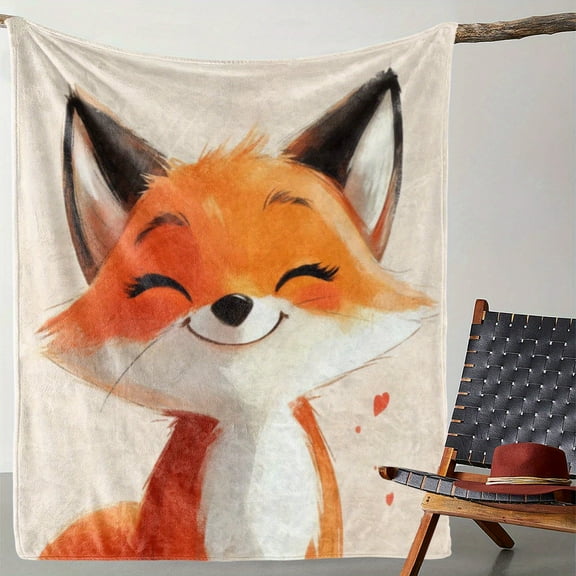 Rustic Fox Heart Print Throw Blanket Soft Flannel Fleece Warm Comfortable All-Season Knit Digital Print for Sofa Bed Car Office Camping Gift Square