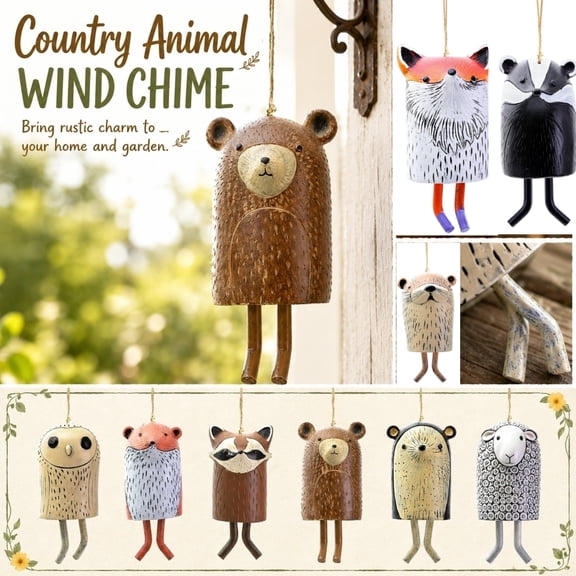 Rustic Fox Wind Chime, Porch Decorations Outdoor, Outdoor and Garden, Farmhouse Decor, 6X3.5X3 Inch Hand Carved Textured Hanging Accessory, Clear Pleasant Wind Driven Ring for