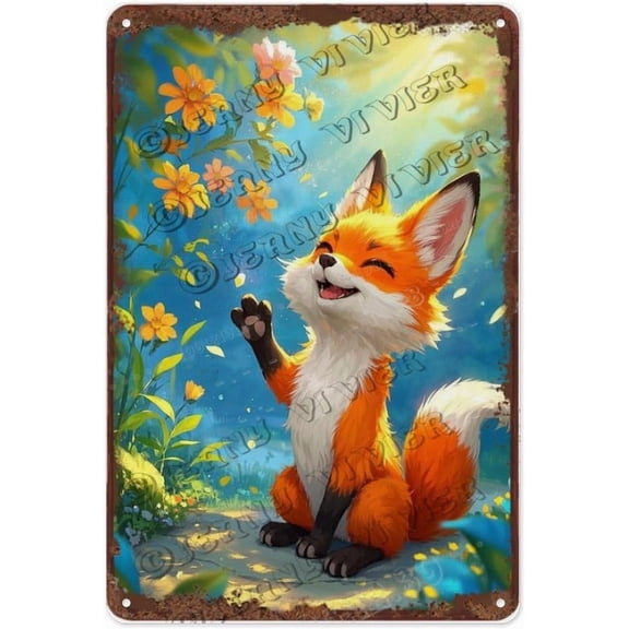 Rustic Fox in the Forest Metal Wall Sign 8x12 Inch Home Cabin Office Decor