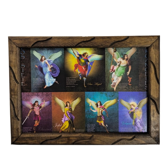 Rustic Framed 7 Archangels Wall Art – Spiritual Protection of San Miguel, San Gabriel, San Rafael, Barachiel, Uriel, Zaqaquiel, Jofiel | Available in 36x24, 18x13, and 10x12 Inches (M|18"x13")