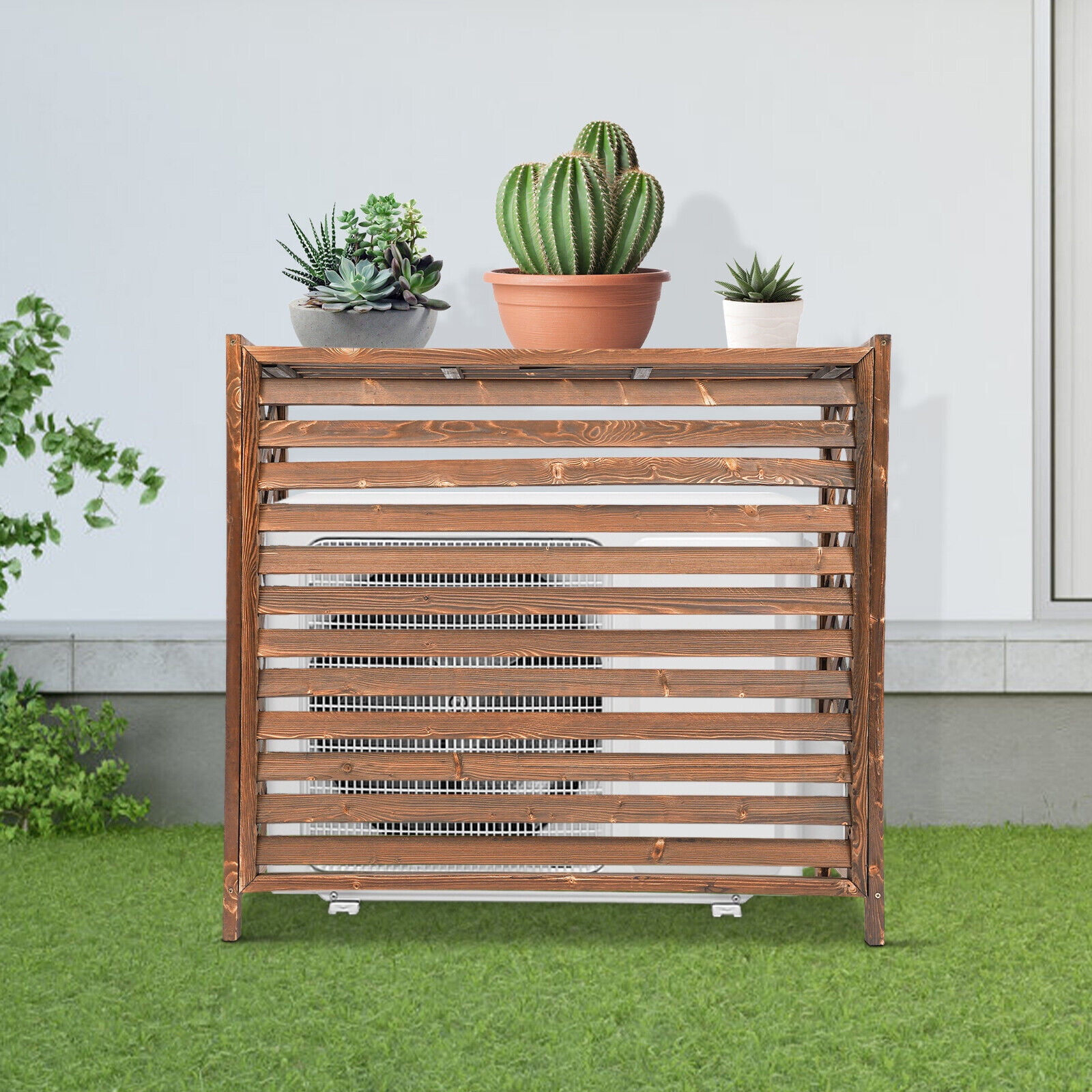 Rustic Free Standing Air Conditioner Fence for Outdoor Privacy Air