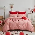 thumbnail image 1 of Rustic French Style Textured Love Heart Pinch Pleated Pintuck Pink Duvet Cover Set Solid Luxury Brushed Microfiber Bedding Sets,Queen Size, 1 of 4