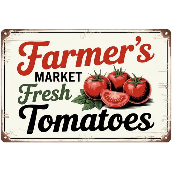 Rustic Fresh Produce Metal Tin Sign Vintage Farm Market Wall Decor 8 x 12 Easy Hang for Kitchen Outdoor Garden