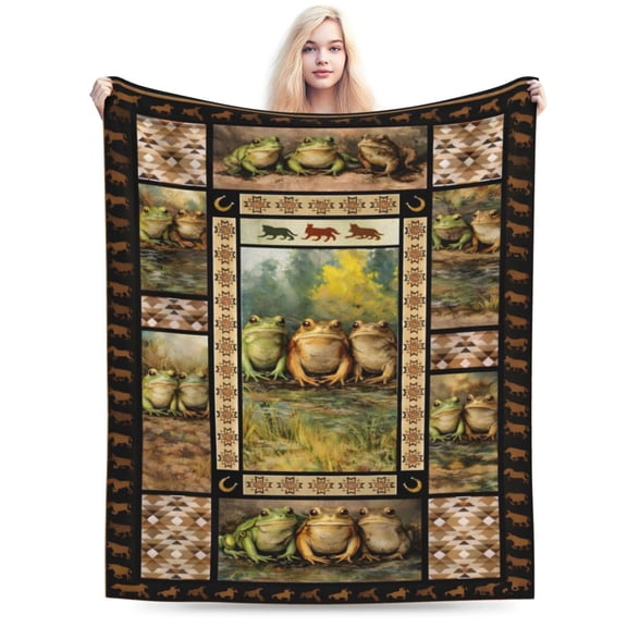 Rustic Frog Blanket, Southwest Wildlife Lodge Throw, Cabin Farmhouse Fleece Blanket for Father’s Day Home Decor 50x40