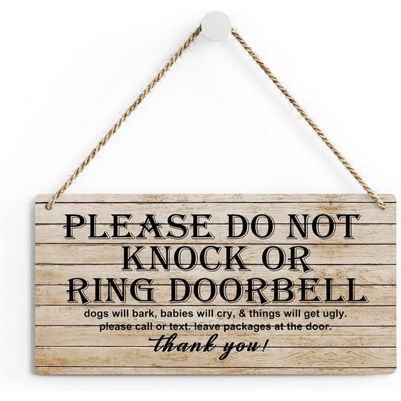 Rustic Front Door Wood Decor Sign, Please Do Not Knock or Ring Doorbell Printed Wood Sign Wall Art, Hanging Door Sign, Decorative Wood Sign Home Front Door Decor 10x5 Inch