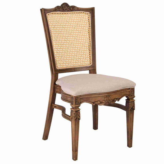 Rustic Fruitwood Emily Resin Chair with Beige Linen Seat Pad and Rattan Back by Chivari