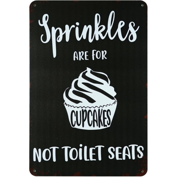 Rustic Funny Bathroom Wall Sign, Sprinkles Are For Cupcakes Not For Toilet Seats, 12 x 8 Inch Decorative Half Bathroom Art