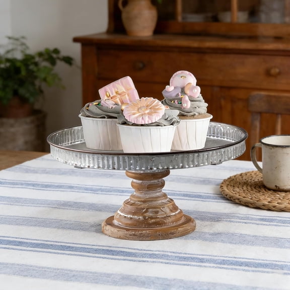 Rustic Galvanized Metal Cake Stand, Cupcake Stand Rustic Round Dessert, Appetizer Display Riser Stand with Base Table Centerpiece for Wedding, Birthday, Party, Dining Room Kitchen Supplies