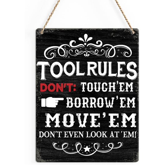 Tool Rules Sign Rustic Garage Wood Decor Sign, Tool Rules Printed Wood Sign Wall Art ...