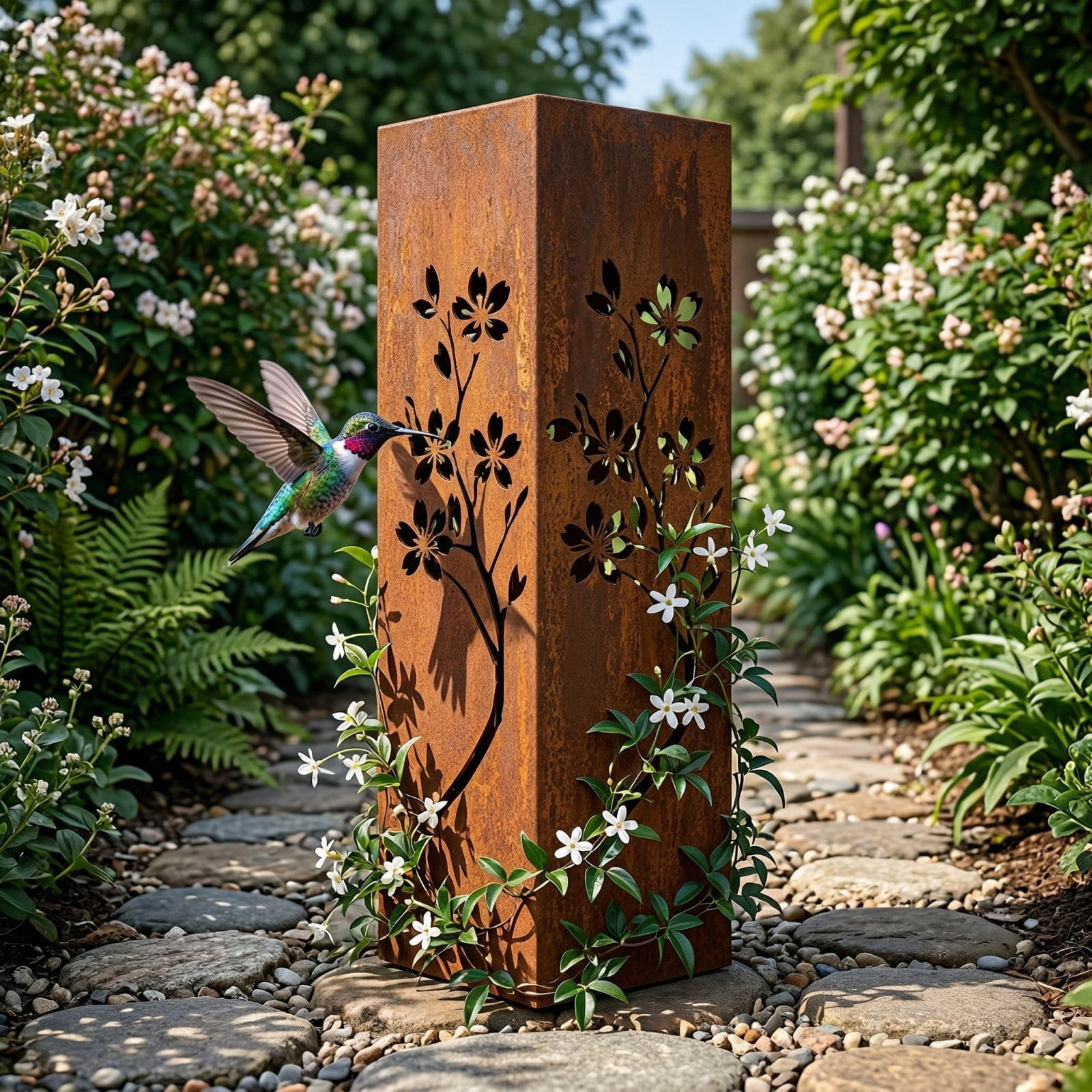Rustic Garden Column Natural Rustic Decor Weathered Steel Landscape Sculpture Outside Summer Art Walkway Outdoor Metal Light Cover Sculpture Modern Statues Decor