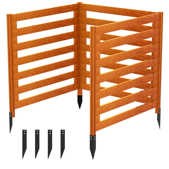 Rustic Garden Fence, Light Brown All-Weather Wood, 3 Panels with Metal Stakes, 36" Privacy Panel, AC Unit Cover, Pool Pump Barrier, Patio Divider​
