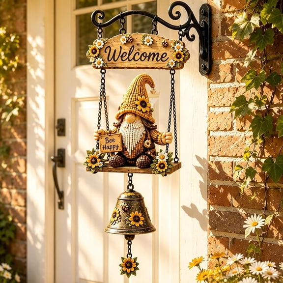 Rustic Garden Gnome Bell, Bee Gnome Design Outdoor Decor Windchimes Outdoors, Decorative Hanging Doorbell for Farmhouse, for Backyard Porch Cottage Gate Wind Chimes Pendant (1 pcs)
