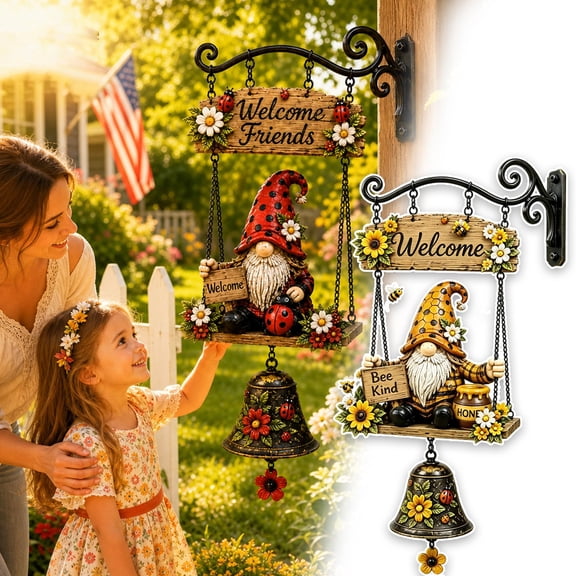 Rustic Garden Gnome Bell Outdoor Decor - Rustic Garden Gnome Chime