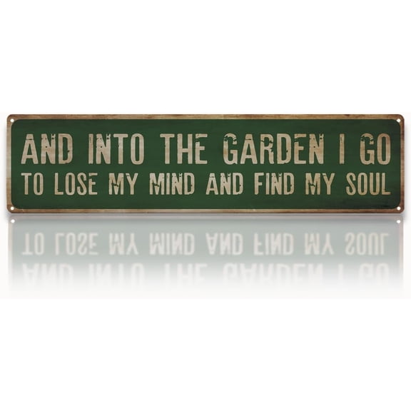 Rustic Garden Metal Tin Sign, Inspirational Gardening Quote Wall Art for Yard Fence Door Porch, Vintage Outdoor Decoration, 4 x 16 Inch