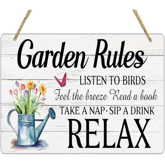 Rustic Garden Rules Wood Hanging Sign for Home Porch Patio Yard Garden Shed Decor Hanging Garden Plaque Garden Signs Decorative Outdoor Yard Decor Accessories Poster Gifts 5x10 Inch