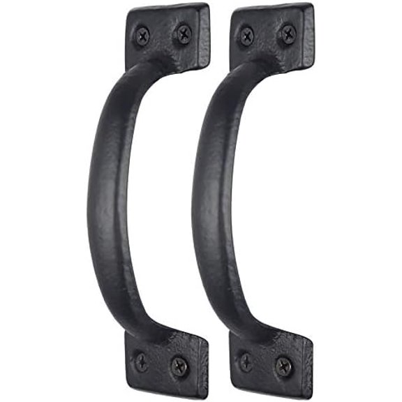 Rustic Gate Handle:Cast Iron Sliding Barn Door Handle,Vintage Gate Pull Handle Fence Cabinet Handles for Outdoor,Garage,Interior,Black,2 Packs