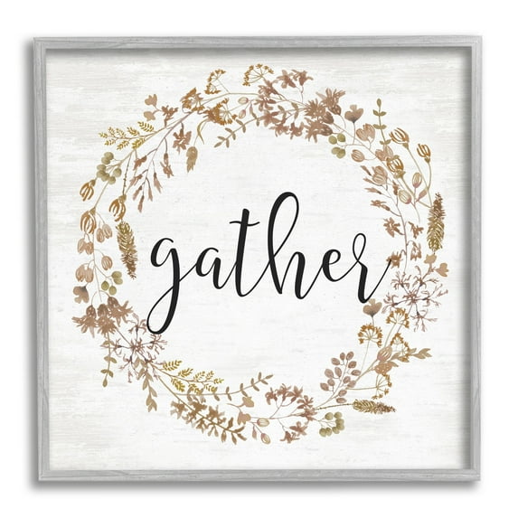 Rustic Gather Script Delicate Floral Botanicals Wreath Botanical & Floral Graphic Art Framed Art Print Wall Art
