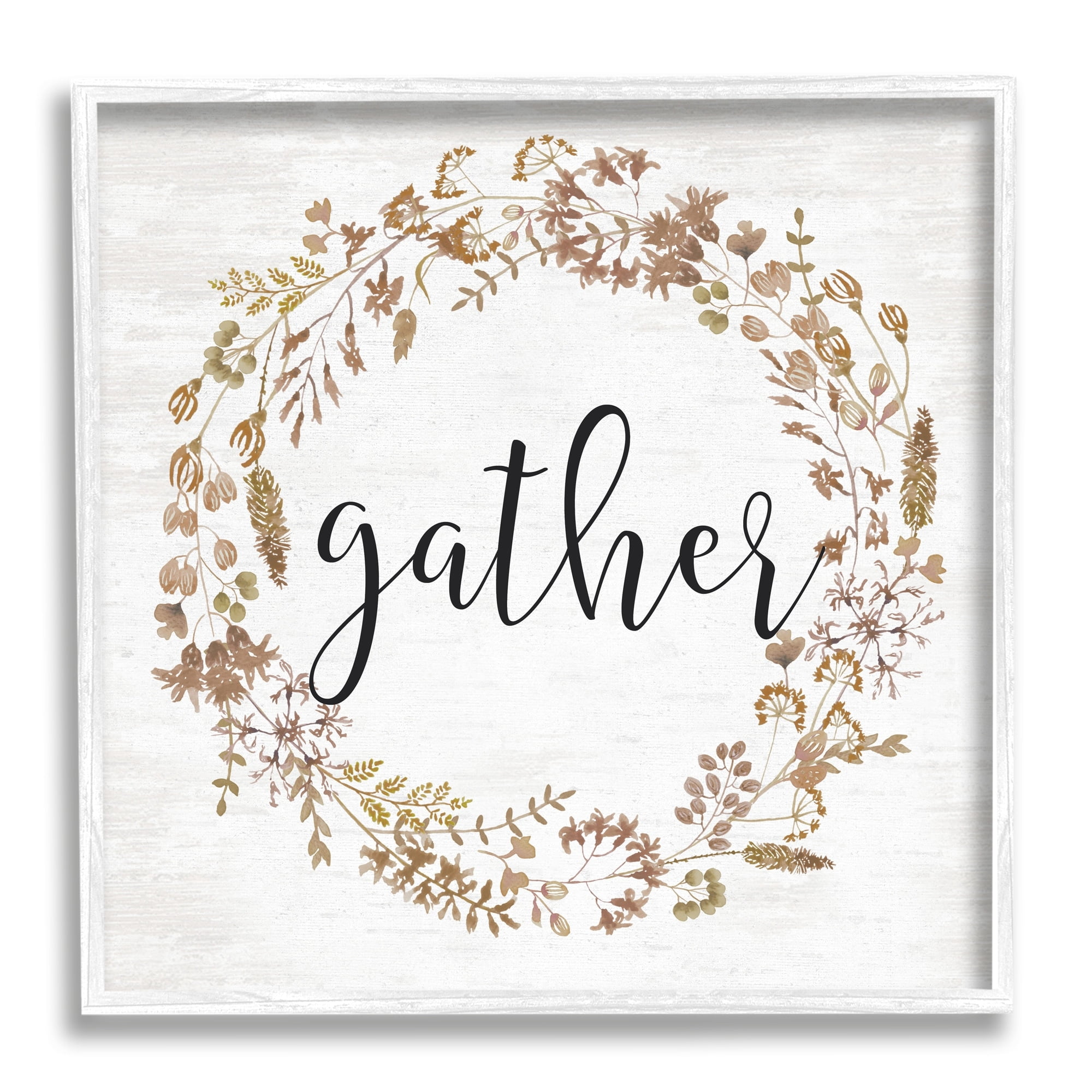 Rustic Gather Script Delicate Floral Botanicals Wreath Botanical & Floral Graphic Art Framed Art Print Wall Art