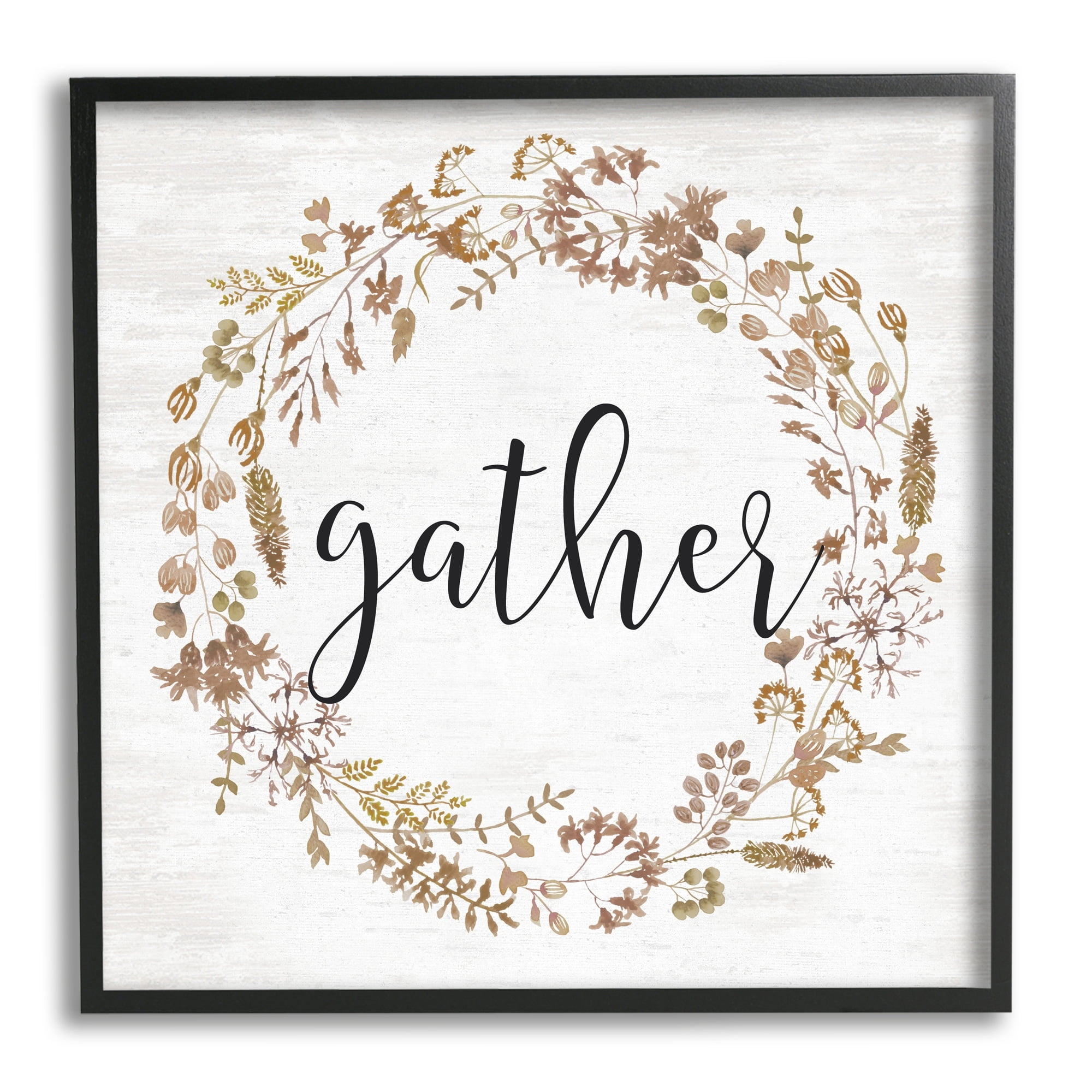 Rustic Gather Script Delicate Floral Botanicals Wreath Botanical & Floral Graphic Art Framed Art Print Wall Art