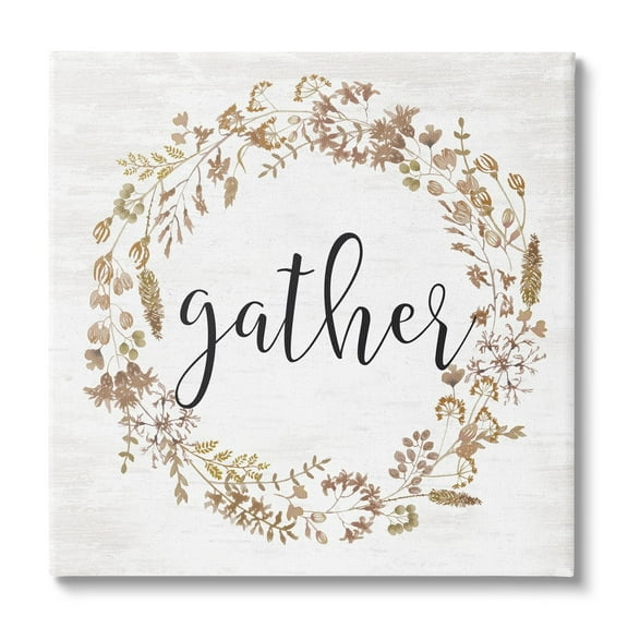 Rustic Gather Script Delicate Floral Botanicals Wreath Botanical & Floral Graphic Art Gallery-Wrapped Canvas Print Wall Art