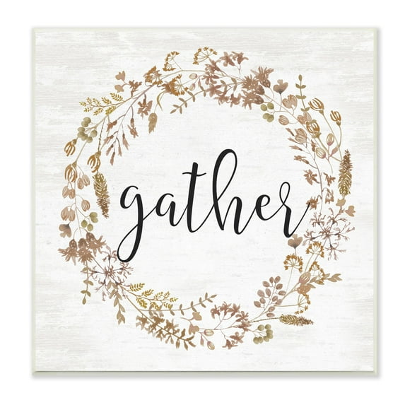 Rustic Gather Script Delicate Floral Botanicals Wreath Botanical & Floral Graphic Art Unframed Art Print Wall Art