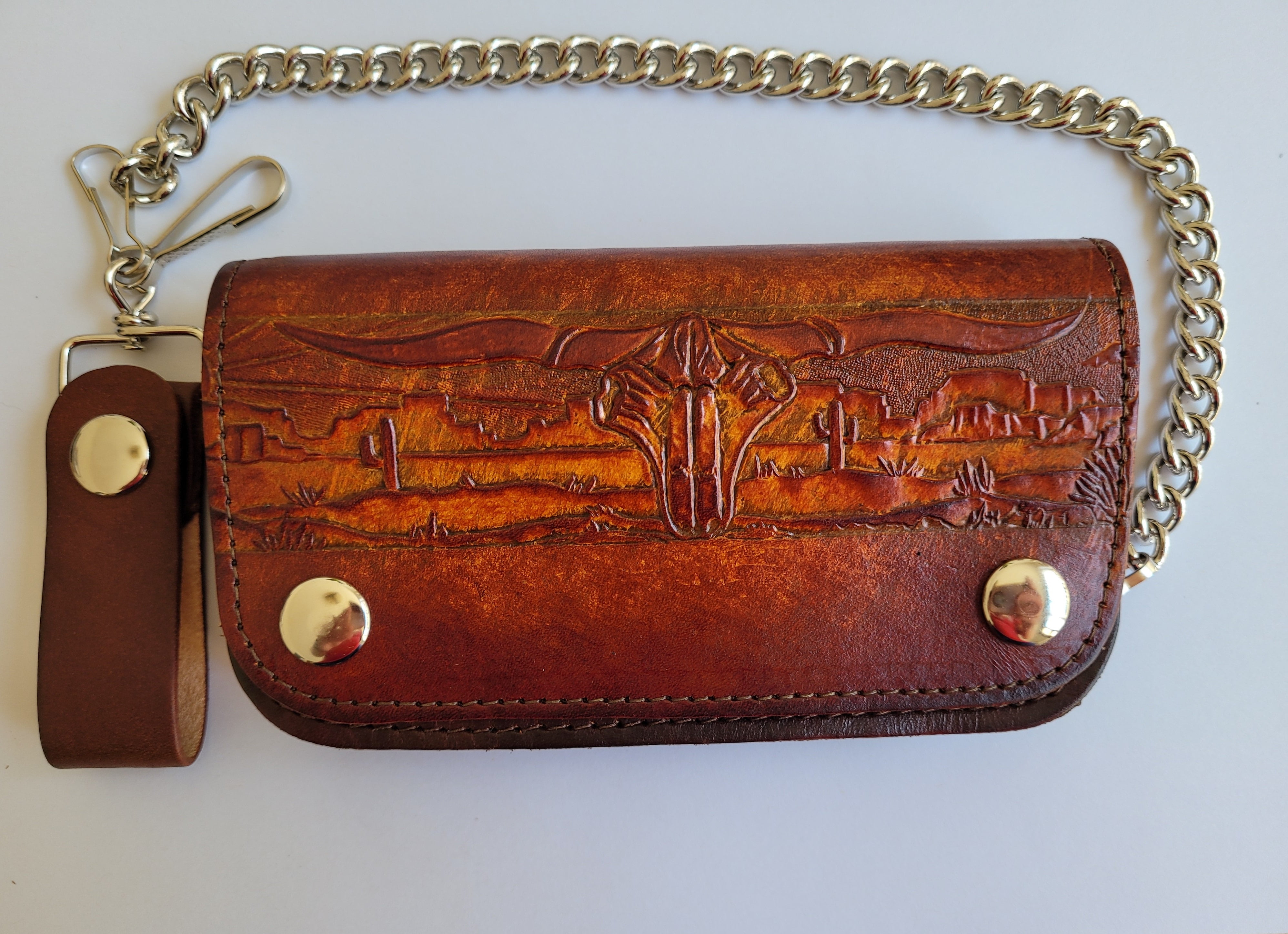 Rustic Genuine Leather Biker Wallet With Chain Bi-Fold Trucker Wallet ...