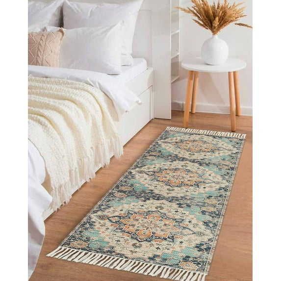Rustic Geometric,Hallway Runner Rug 2x6ft,Farmhouse Shabby Chic Ethnic Tribal Washable Woven Living Room Bedroom Kitchen Bathrom Carpet with Tassels,Indoor Outdoor Throw Door Mat for Entryway