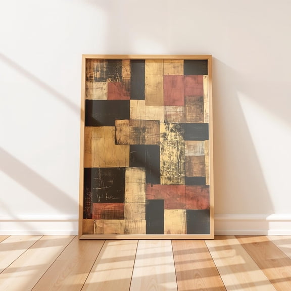 Rustic Geometric Wall Art Earthy African Inspired Pattern, Stretched Canvas