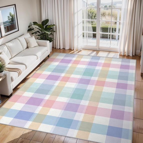 Rustic Plaid Pattern Rustic Gingham Plaid Area Rugs, Check Pattern Carpet, Washable Non Slip ...