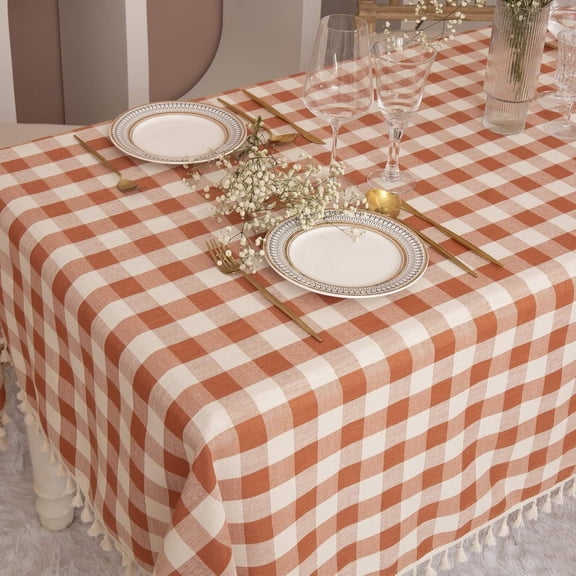 Rustic Gingham Tablecloth, Cotton Buffalo Plaid Table Cloth for Fall Thanksgiving Christmas Kitchen Restaurant Holiday Outdoor Picnic Dration
