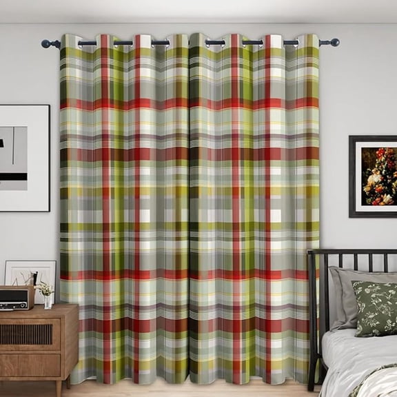 Rustic Gingham Window Curtains, Farmhouse Tartan Curtain for Bedroom Living Room, Plaid Blackout Curtain, Home Decor Drapes 42"W x 63"L (Pack of 2)