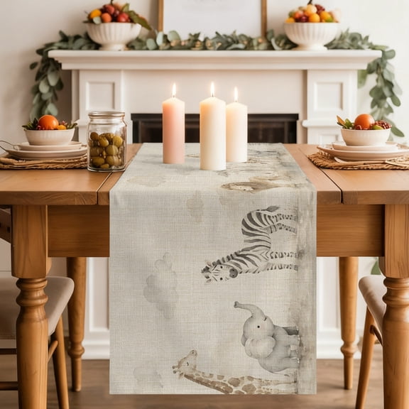 Rustic Giraffe Dining Table Runner, Elephant Zebra Lion Farmhouse Animal Washable Table Runners Kitchen Coffee Table Center Decor for Home Party Holiday Wedding 13 x 48 Inches
