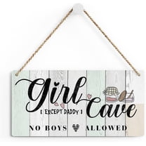 Rustic Girl Cave Wood Decor Sign, Pink Girls Room Printed Wood Sign Wall Art, Hanging Door Sign, Decorative Wood Sign Home Girl Bedroom Decor 10x5 Inch