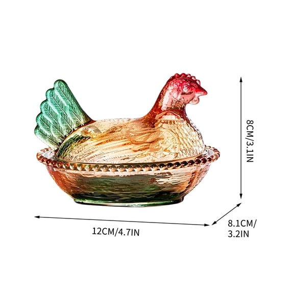 Rustic Glass Hen Nest Candy Tray with Lid, Whimsical Farmhouse Style Serving Bowl for Sweets Snacks and Treats, Charming Table Centerpiece for Kitchen Decor and Festive Gathering Celebrations