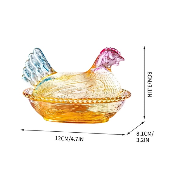Rustic Glass Hen Nest Candy Tray with Lid, Whimsical Farmhouse Style Serving Bowl for Sweets Snacks and Treats, Charming Table Centerpiece for Kitchen Decor and Festive Gathering Celebrations