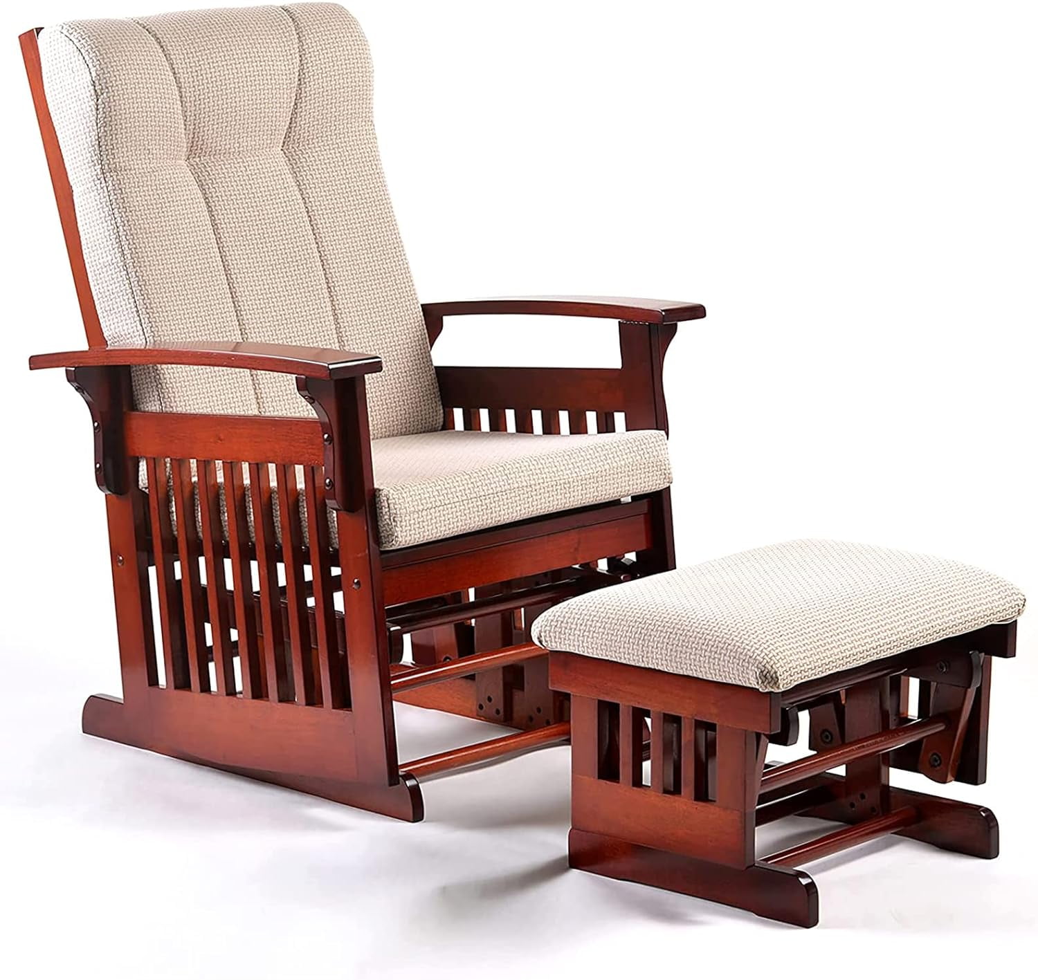 Rustic Glider Chair for Nursery with Ottoman, Resistant Rubber Wood