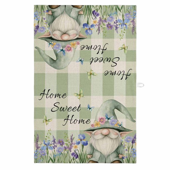 Rustic Gnome 1 Pack Kitchen Towel, Water Absorbent Dish Towel, Spring Flowers Butterfly Green Check Decorative Hand Towels - Quick Drying Cloth for Cooking Baking, 18x28 Inch