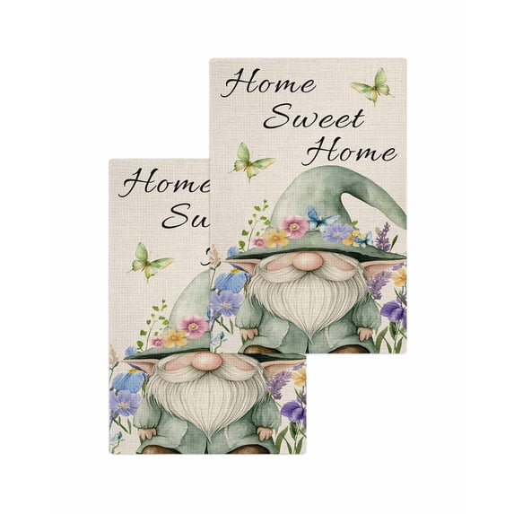 Rustic Gnome Kitchen Dish Towels for Drying Dishes Set of 2, Spring Flowers Butterfly Beige Burlap Waffle Weave Microfiber Terry Hand Tea Bathroom Towels Quick Dry & Absorbent Towel 15.7x23.6
