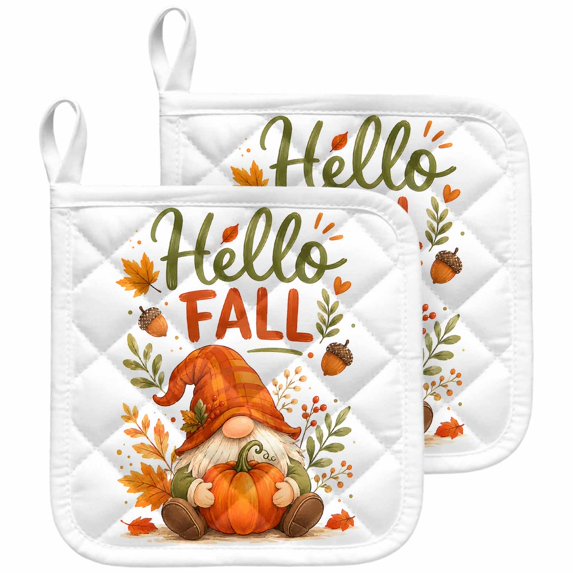 Rustic Gnomes Fall Pot Holders for Kitchen Heatproof Potholder, 2 Pack Thanksgiving Pumpkin Maple Autumn Hot Pads Multipurpose Oven Pads Terry Cloth Potholders Trivet for Cooking and Baking