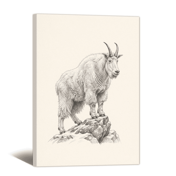 Rustic Goat Illustration Canvas Wall Art Animal Sketch Picture Print, Vintage Neutral Artwork Minimalist Painting for Bathroom, Home, Living room Decor