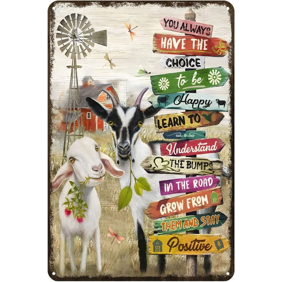 Rustic Goat Metal Tin Sign Vintage Wall Decor for Home Kitchen Bar Cafe Farm Club Cave 12 x 8 Inch