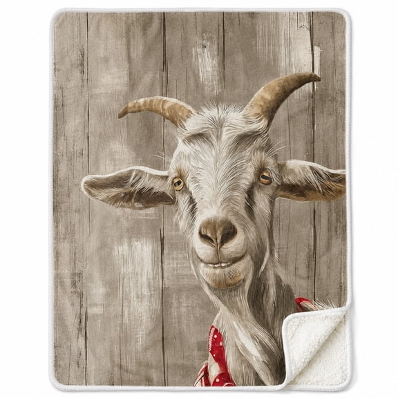 Rustic Goat Sherpa Throw Blanket, Soft Polyester Fleece with Sherpa Back