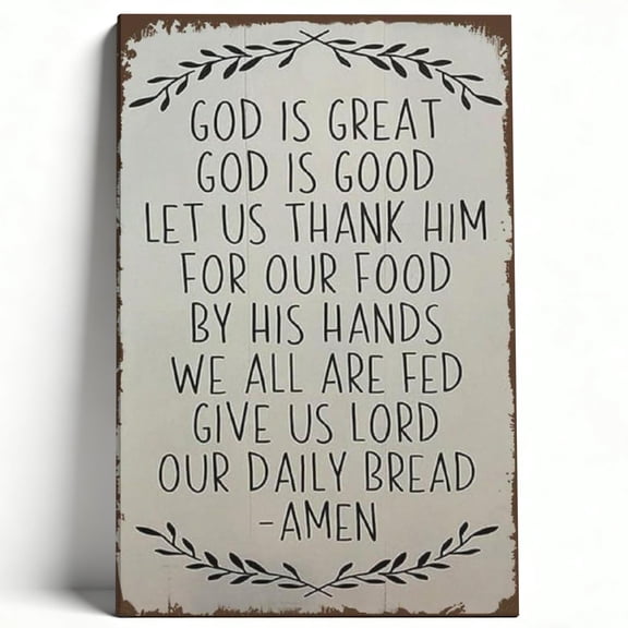 Rustic "God Is Great" Daily Bread Prayer Vintage Metal Sign - Christian Kitchen Blessing Wall Decor for Dining Room, Pantry, or Farmhouse Home 8*12inch(20*30cm)
